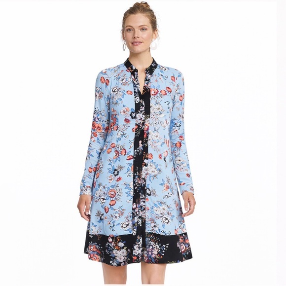 Anthropologie Dresses & Skirts - Anthropologie Maeve Blue Floral Long Sleeve Mini Dress Size 0